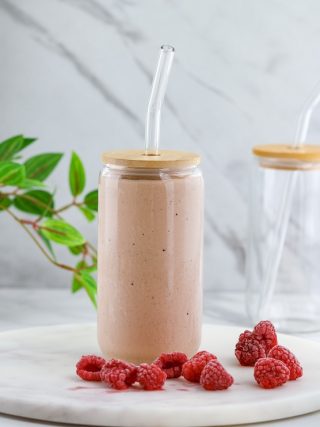 Healthy chocolate raspberry protein smoothie