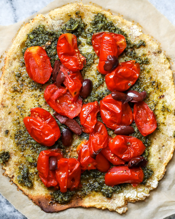 Grain-free and gut-friendly white sweet potato crust pizza