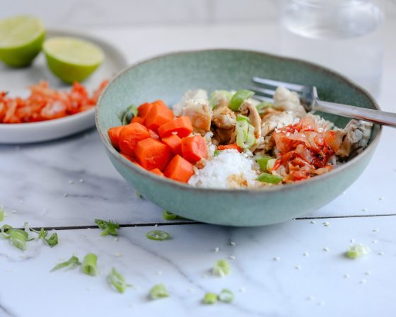 Water-Based Cooking Korean Inspired Chicken and Rice Bowl